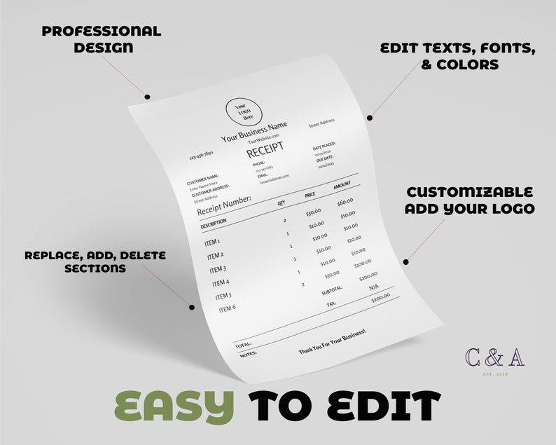 Editable Minimal Wedding Photography Receipt Template Clean Wholesale