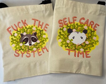 Self Care Possum and Sassy Raccoon Large Tote Bag