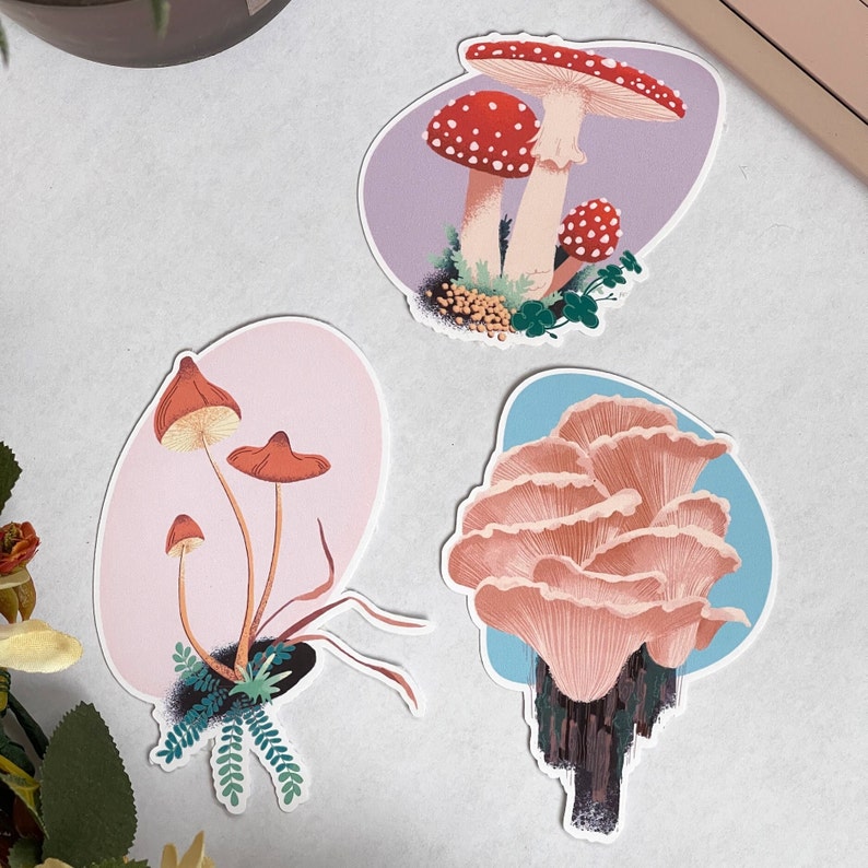 Big Matte Mushroom Stickers, Decorative Aesthetic Mushrooms for Stationary, Laptop, Planner, Phone Cases image 1