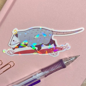 Niedlicher Opossum holografischer Aufkleber, dekorativ für Laptop, Planer, Handyhüllen