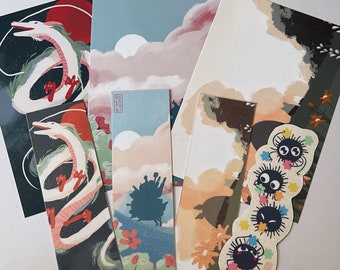 Stylized anime landscape bookmarks