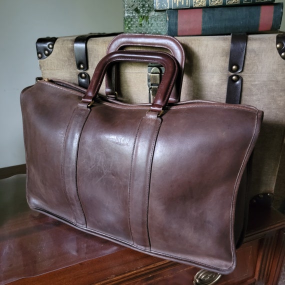 1970s Coach Brown Leather Bag Briefcase Laptop Bag Made in 