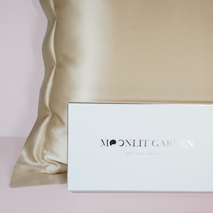 MOONLIT GARDEN Luxury Both-Sided Wide Brim Caramel Champagne 100% Mulberry Silk Pillowcase Pure Silk Pillow Case Best Gift