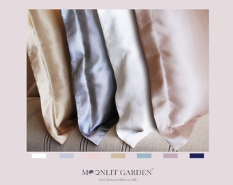 MOONLIT GARDEN Luxury Both-Sided Wide Brim 100% Mulberry Silk Pillowcase Genuine Pure Silk Pillow Case Anti-wrinkle Skin Best Gift