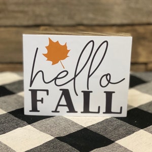 Hello Fall Wooden Block Sign, Simple Fall Tiered Tray Decor, Hello Fall Sign, Mini Tiered Tray Signs, Farmhouse Fall Decor,