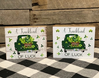 A Truck Load of Luck St. Patricks Day Wooden Sign, St. Patricks Day Tiered Tray Decor, Shamrock Decor, Farmhouse Tiered Tray Decor