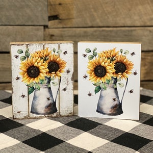 Sunflowers and Bees Wooden Block, Sunflower Bouquet, Farmhouse Sunflower Decor, Tiered Tray Bee Decor, Summer Decor, Spring Decor