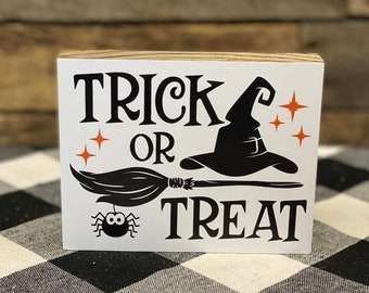 Trick or Treat Wooden Block Sign: Halloween Tiered Tray Decor
