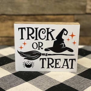 Trick or Treat Wooden Block Sign: Halloween Tiered Tray Decor
