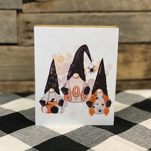 Halloween Gnome Wooden Block Sign: Tiered Tray Decor