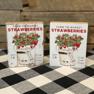 Strawberry Bucket Wooden Block Sign, Strawberry Home Decor, Summer Tiered Tray, Strawberry Tiered Tray, Strawberry Jam Decor