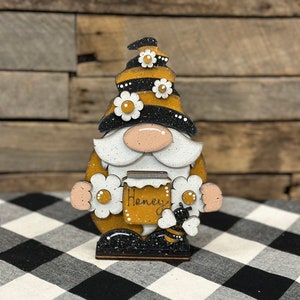 Painted Bee Gnome, Bee Home Decor, Summer Decor, Farmhouse Summer Decor, Tiered Tray Decor, Bee Gnome, Honey Gnome, Local Honey