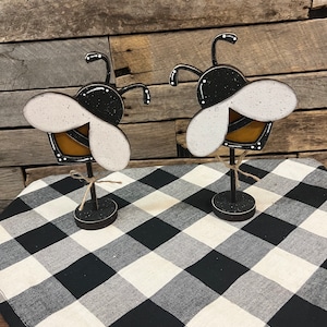 Wooden Bee on stand, bee, Farmhouse Bee Decor, Honey Bee, BumbleBee Decor, Bee Accent, Summer Tiered Tray, Tier Tray Accents, bee collector
