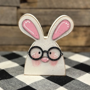 Nerdy Bunny With Glasses Decor, Easter Bunny, Wooden Bunny Decor, Easter Tiered Tray, Bunny for Tiered Tray, Rabbit with Glasses, Spring