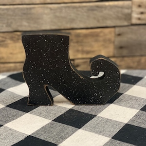 Black Wooden Witch Shoe: Halloween Tiered Tray Decor