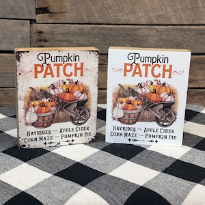 Pumpkin Patch Fall Wooden Block Sign, Autumn Pumpkin Decor, Farmhouse Fall Sign, Fall Tiered Tray Decor, Hayrides, Fresh Pumpkins, Corn Maze