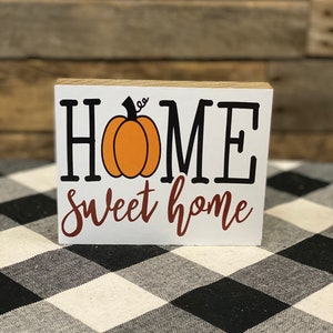 Pumpkin Home Sweet Home Wooden Block Sign, Fall Tiered Tray Decor, Tiered Tray Signs, Fall Home Decor, Pumpkin Decor, Wholesale Decor
