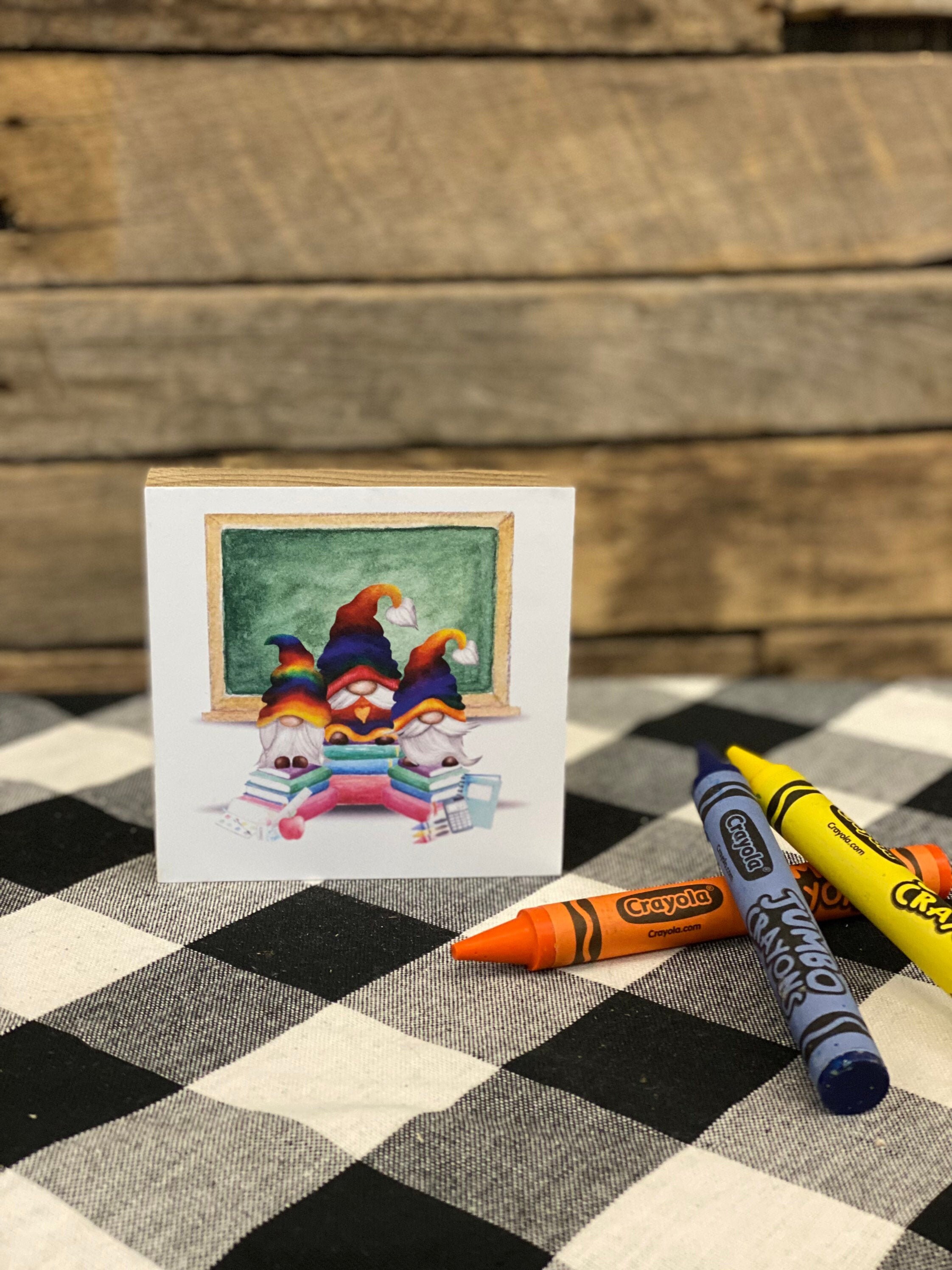 Chalkboard School Gnomes Wooden Block Sign School Gnome Etsy