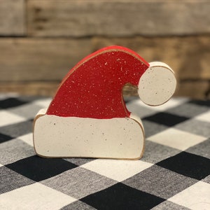 Painted Wooden Santa Hat: Christmas Tiered Tray Decor
