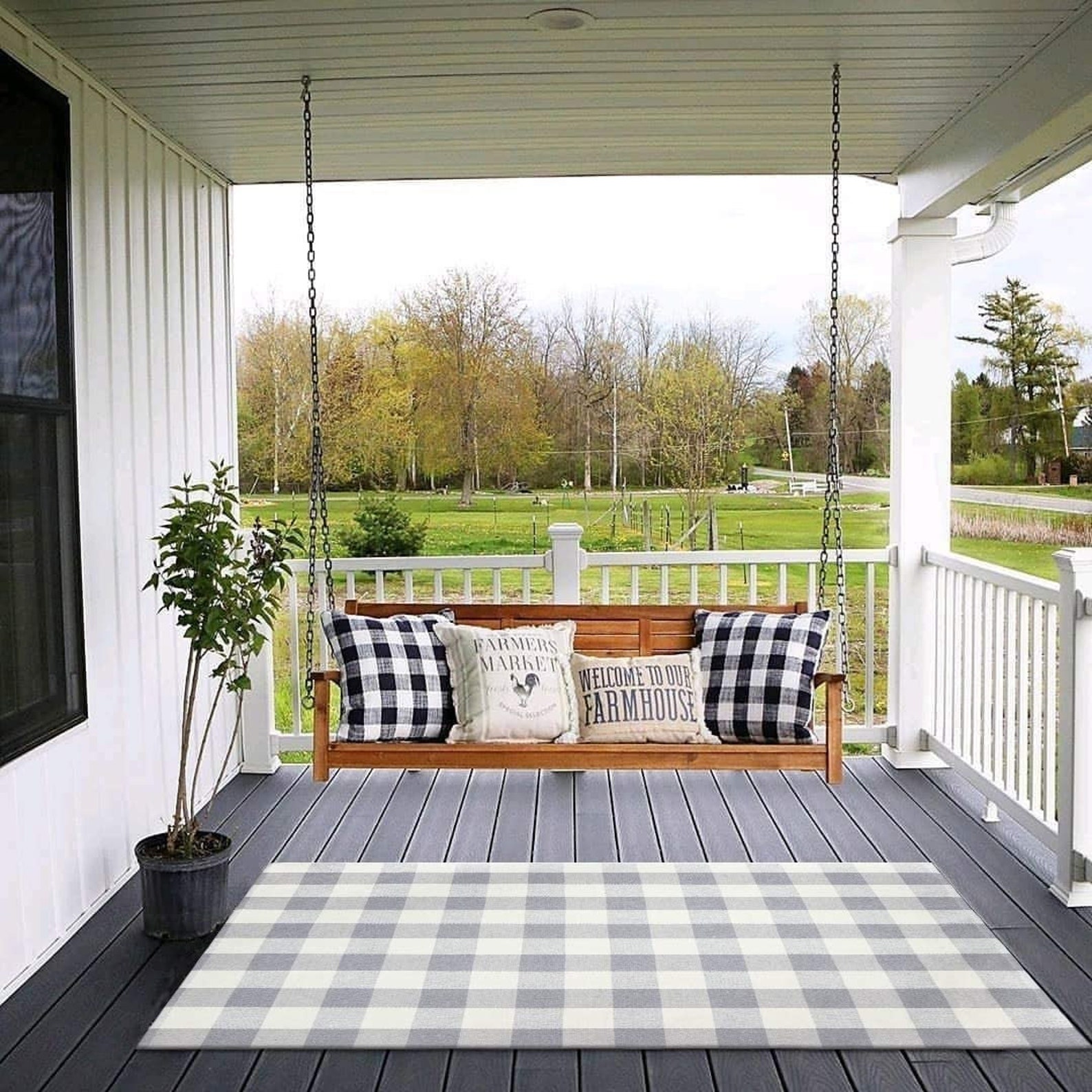 Gray and White Plaid Rug Indoor Porch Checkered Rug Washable Etsy
