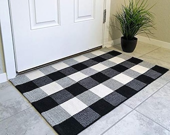 Buffalo Plaid Rug | Black and White Checkered Rug| Buffalo Plaid Door Mat| Plaid Door Mat Outdoor Rug | Welcome Mat | Front Door Mat