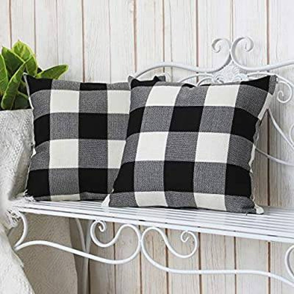 Outdoor & Indoor Pillow Cover | Outdoor and Indoor Cushion Cover| Buffalo Plaid Checkered Decor|   Farmhouse  Decorative Pillow Cover