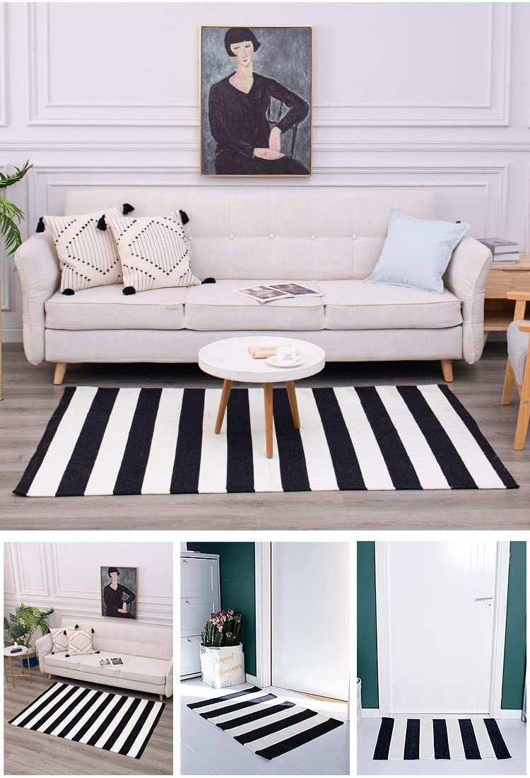 Black and White Striped Area Rug 27x44.5 Front Porch Rug Etsy