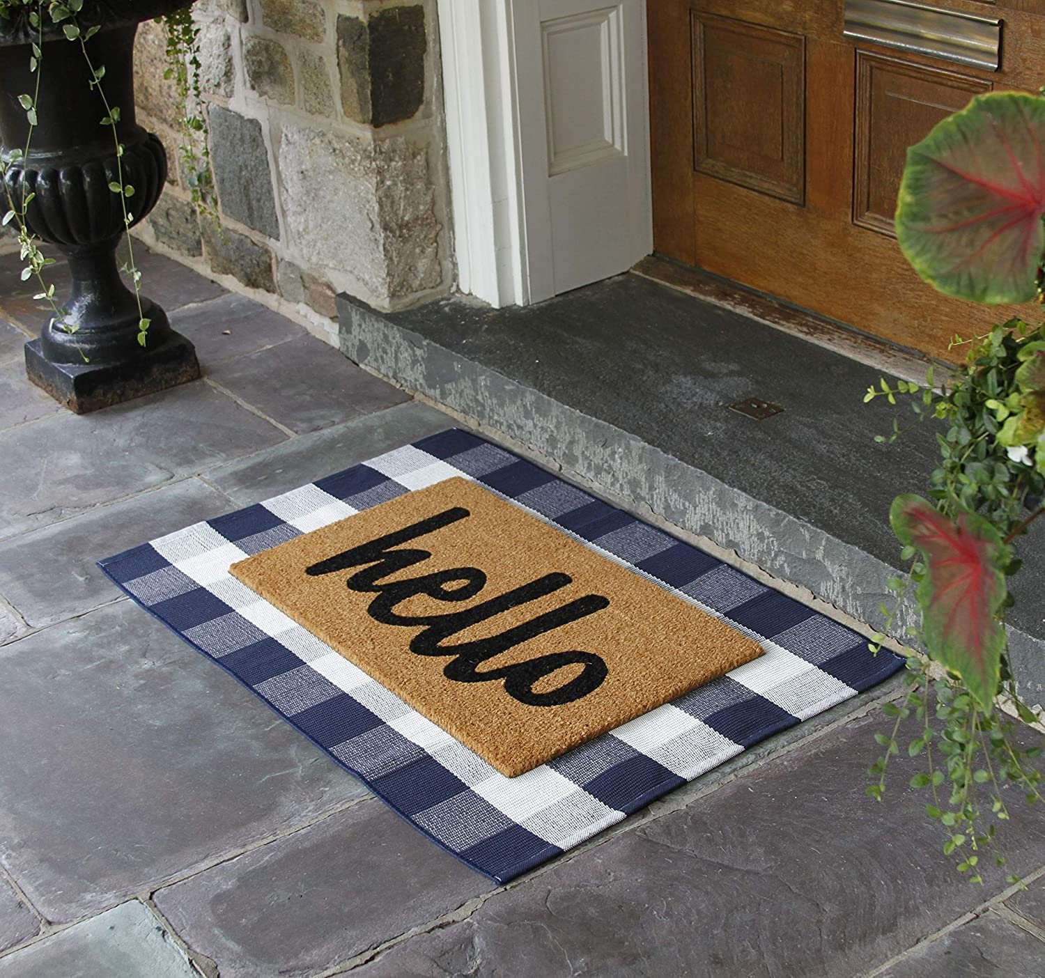 Navy Blue White Plaid Rug Indoor Porch Checkered Rug Washable - Etsy