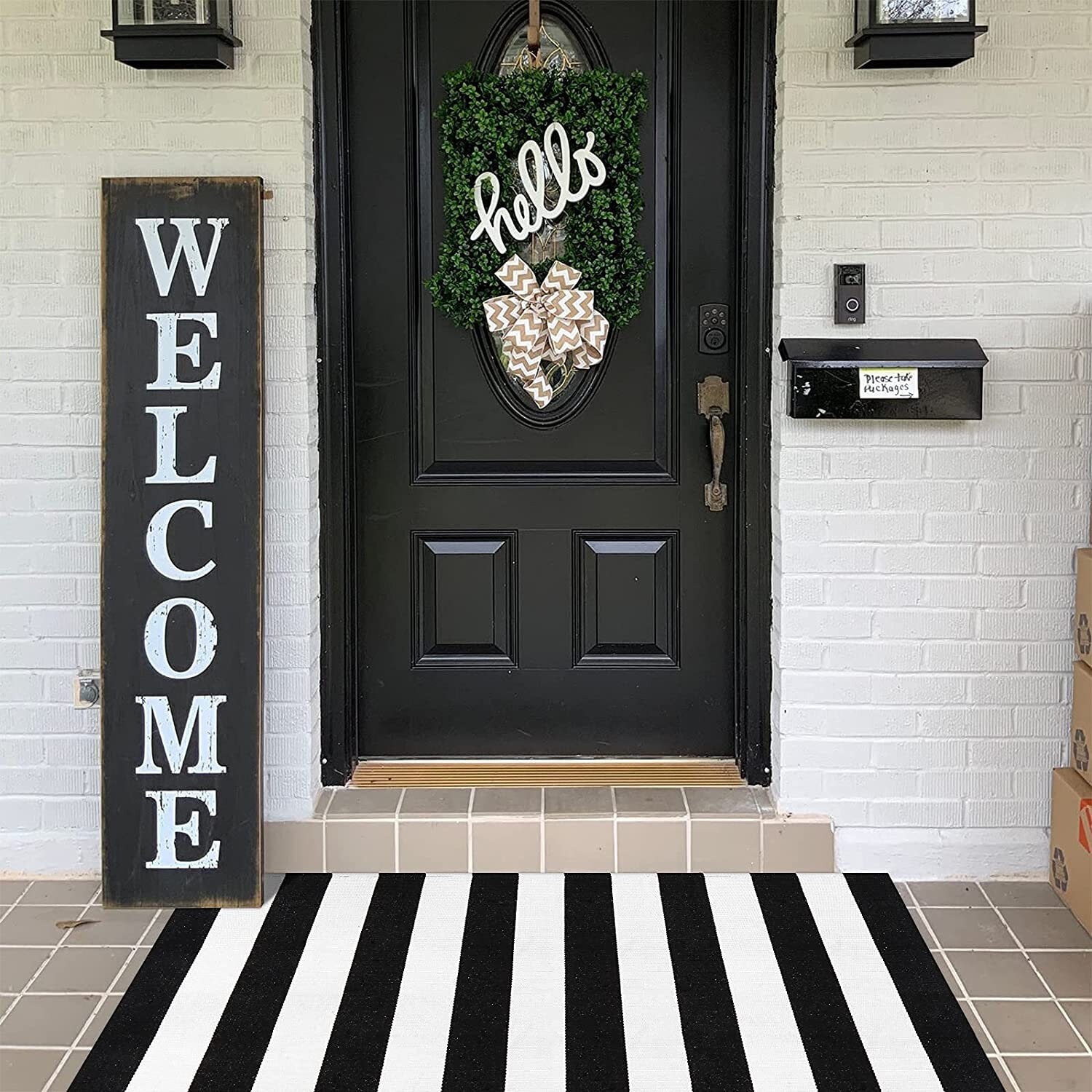 Black and White Striped Area Rug 27x44.5 Front Porch Rug Etsy