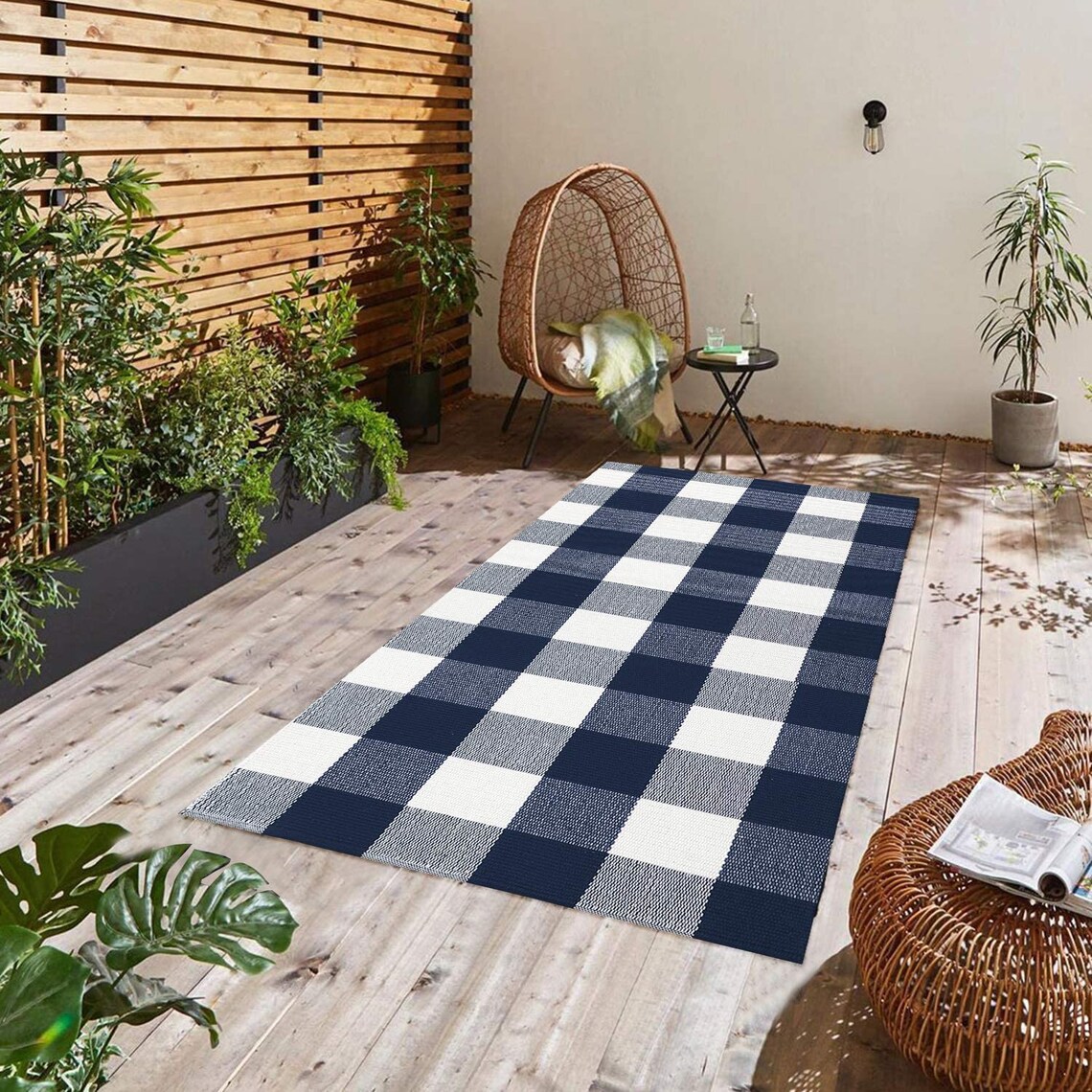 Navy Blue White Plaid Rug Indoor Porch Checkered Rug Etsy