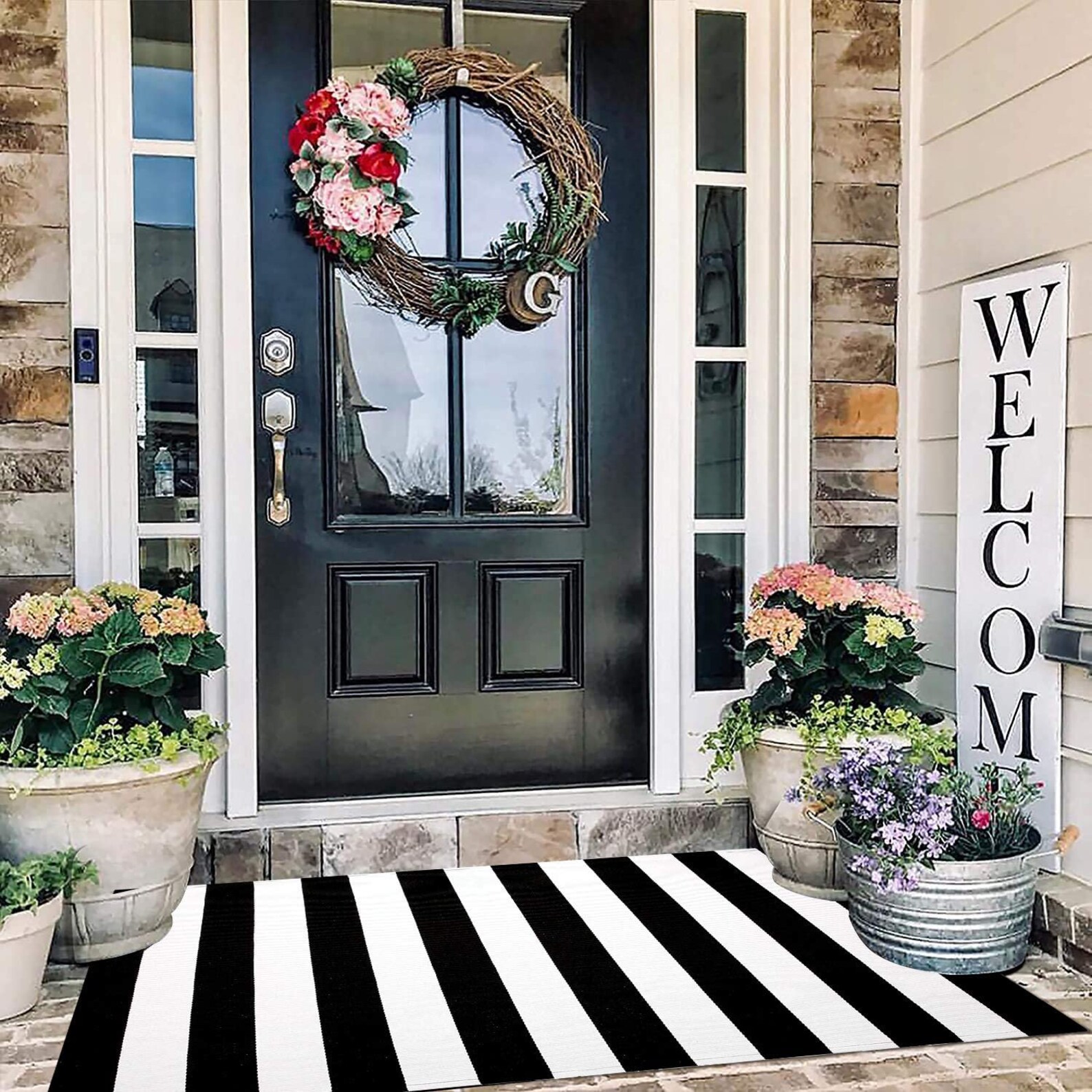 Black and White Striped Area Rug 27x44.5 Front Porch Rug Etsy