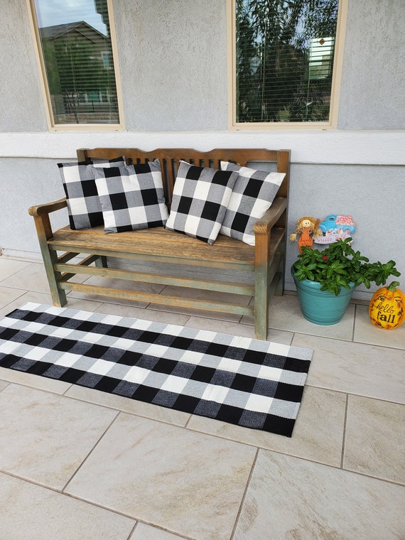 Buffalo Plaid Rug Layered Doormat Checkerboard Rug Black and White Rug  Floor Mat Farmhouse Rug Outdoor Welcome Mat Porch Mat 