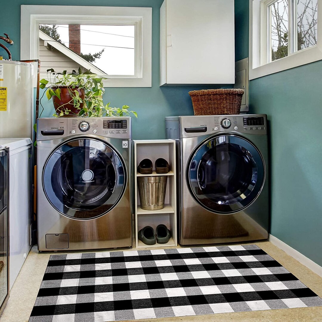 Buffalo Plaid Door Mat Rug Black and White Checkered Rug Buffalo Plaid