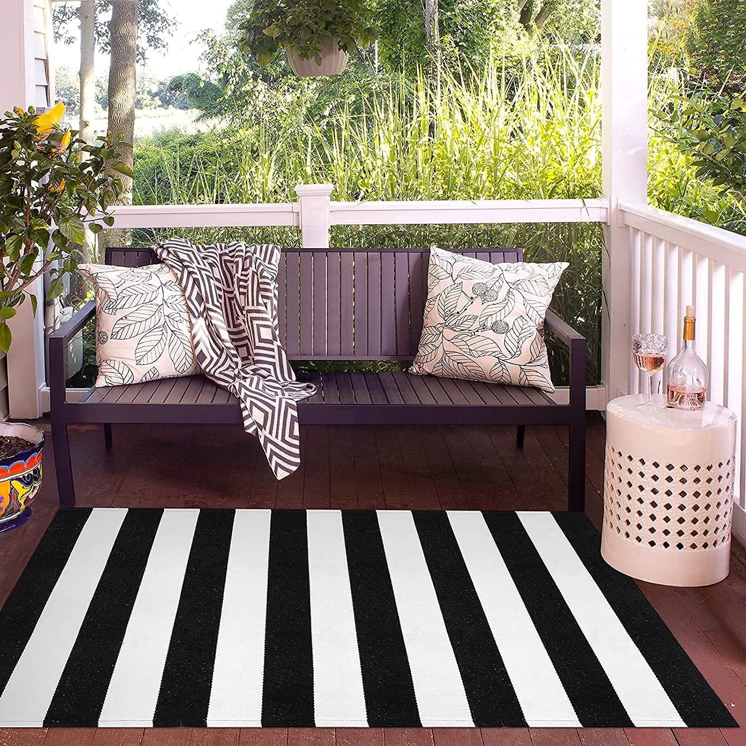 Black and White Striped Area Rug 27x44.5 Front Porch Rug Etsy