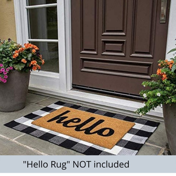 Black and White Door Mat Outdoor Rug 24'' x 35'' Front Porch Rug Washable  Entryway Rug Striped Layered Door Mats Hand-Woven Indoor/Outdoor Small Area