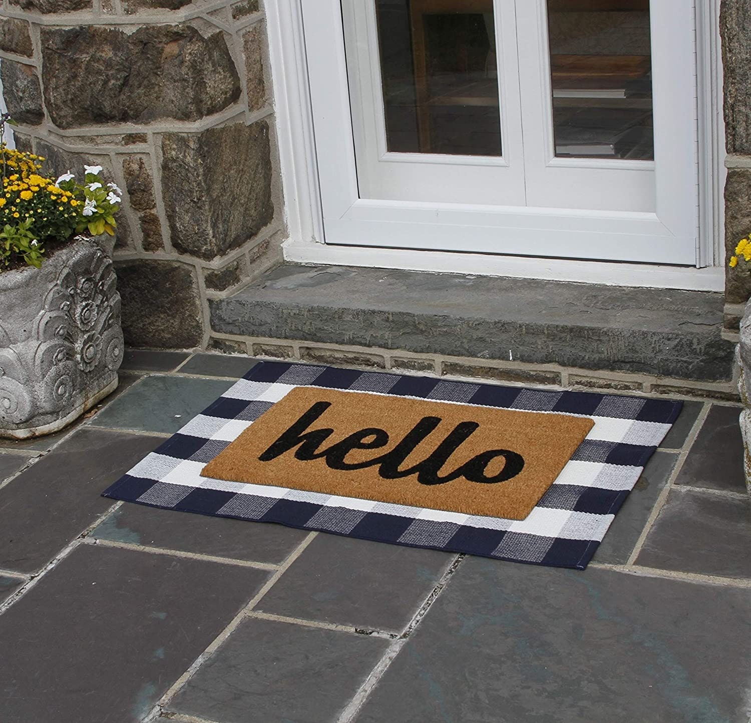 Navy Blue White Plaid Rug Indoor Porch Checkered Rug Washable - Etsy