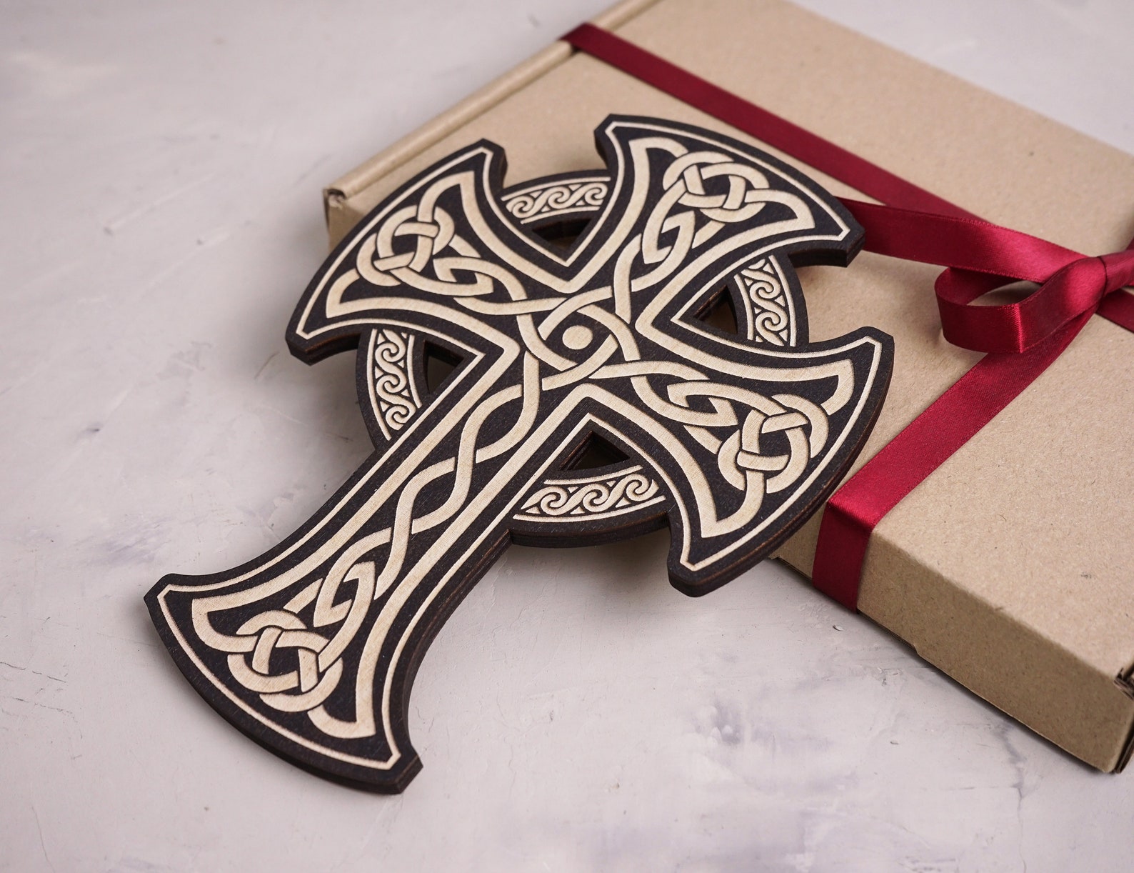 Celtic Cross Wood wall Wooden Amber Cross Celtic knot Wall Art Etsy