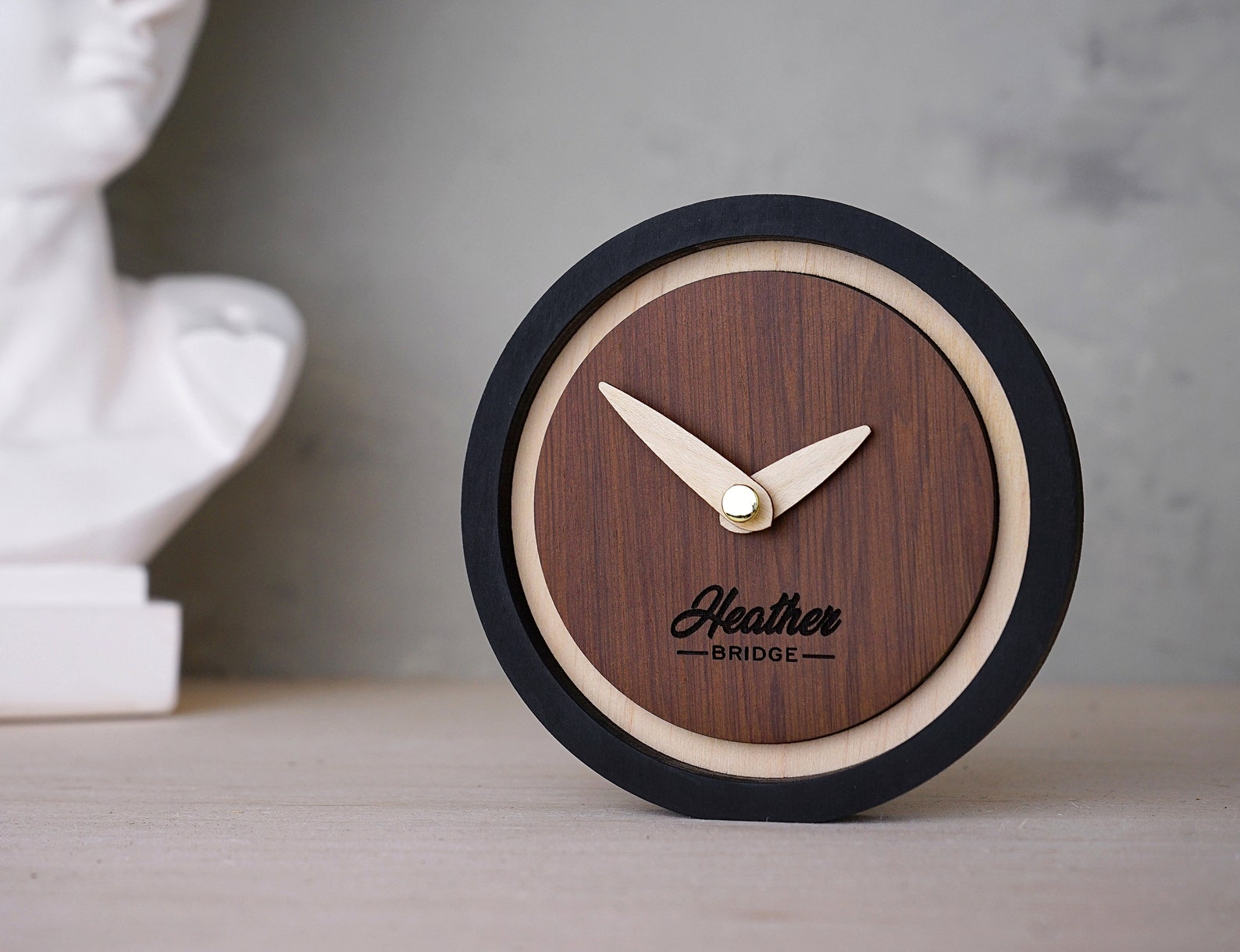 Personalized Desk Clock REAL MAHOGANY WOOD Shelf Clock Bedside Etsy