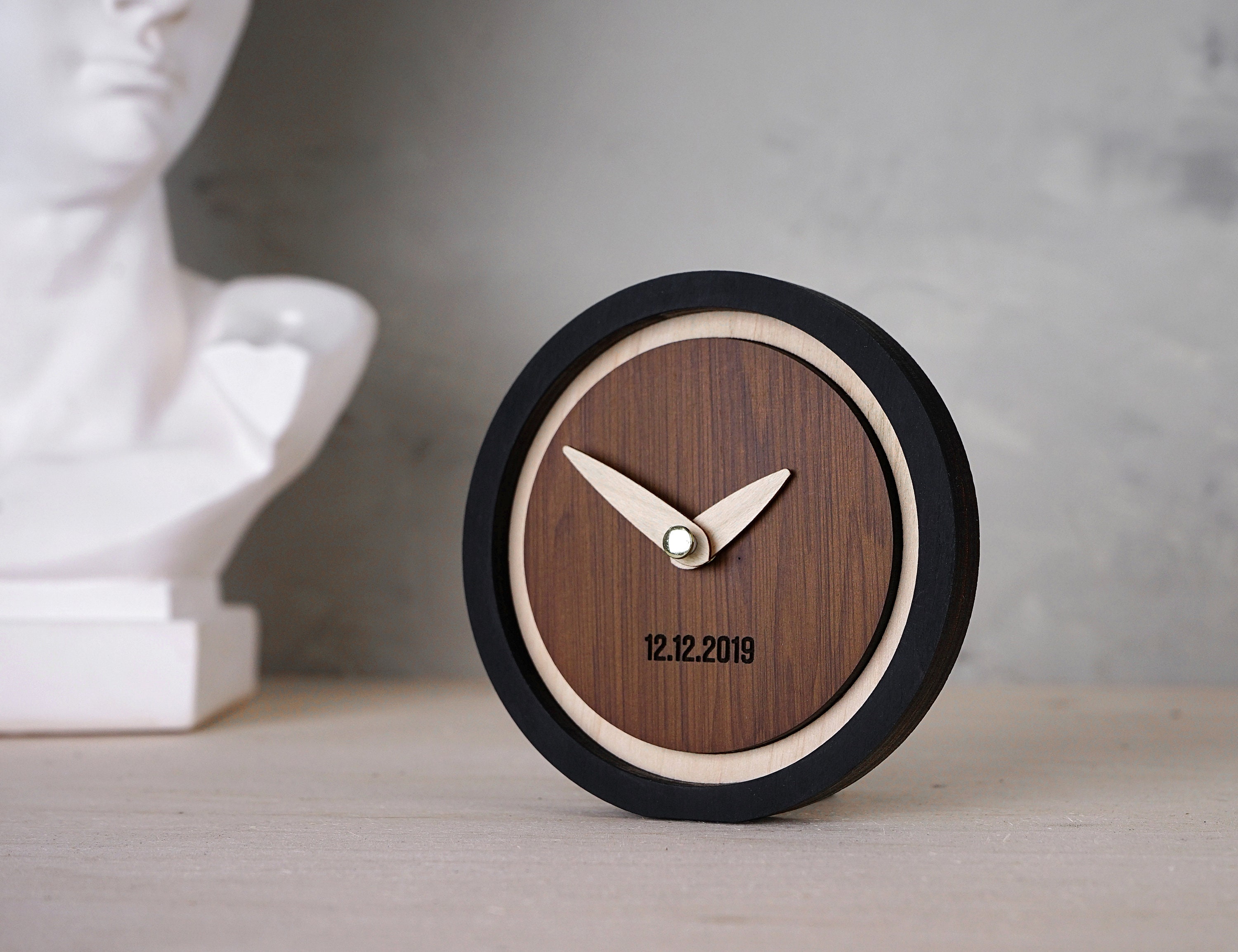 Personalized Desk Clock REAL MAHOGANY WOOD Shelf Clock Bedside Etsy