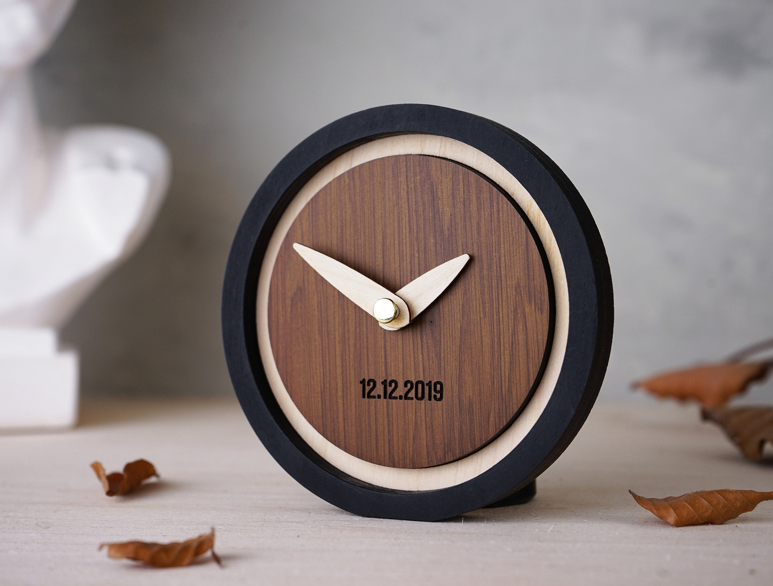 Personalized Desk Clock REAL MAHOGANY WOOD Shelf Clock Table Etsy