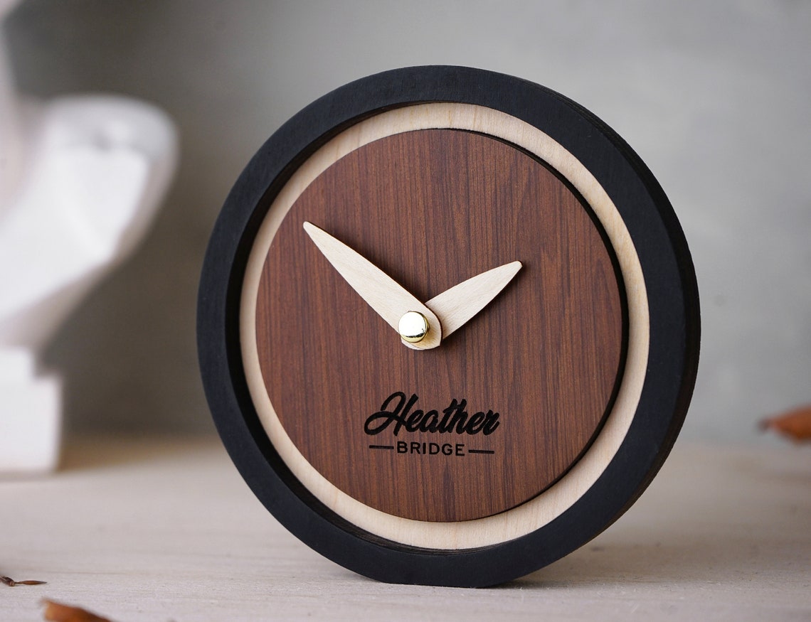 Personalized Desk Clock REAL MAHOGANY WOOD Shelf Clock Bedside Etsy