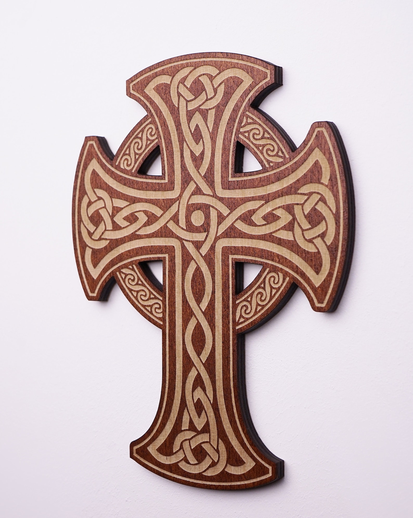 Celtic Cross Wood wall Wooden Amber Cross Celtic knot Wall Art Etsy