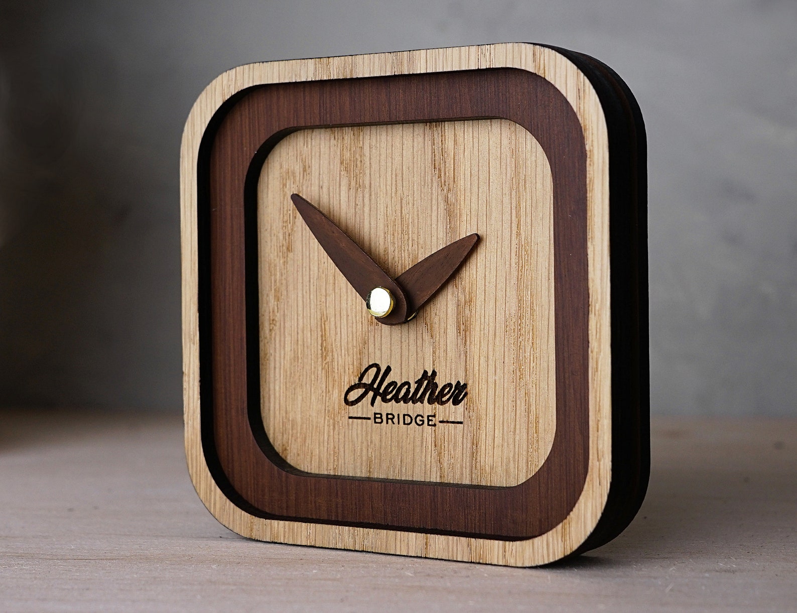 Personalized Desk clock REAL MAHOGANY OAK Wood shelf bedside Etsy