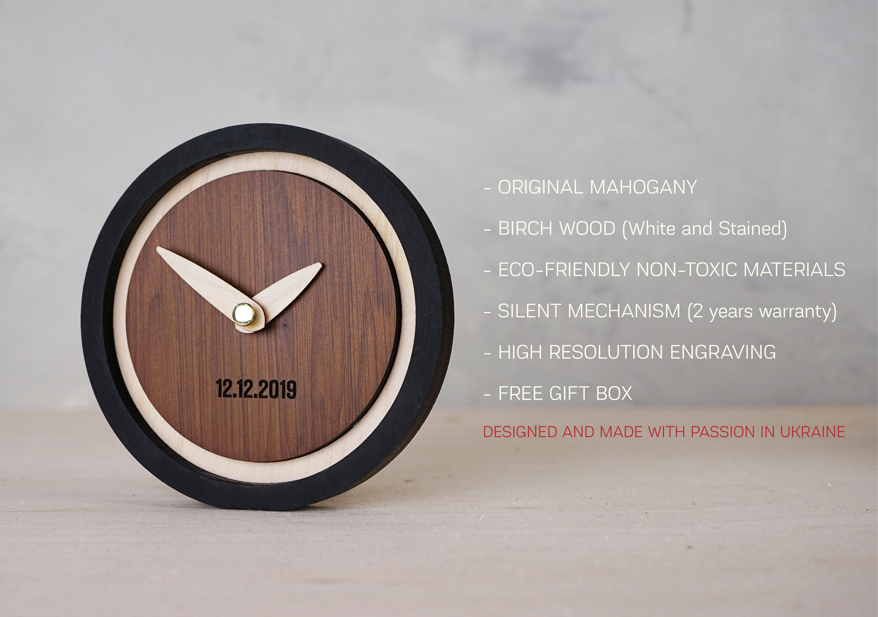 Personalized Desk Clock REAL MAHOGANY WOOD Shelf Clock Bedside Etsy