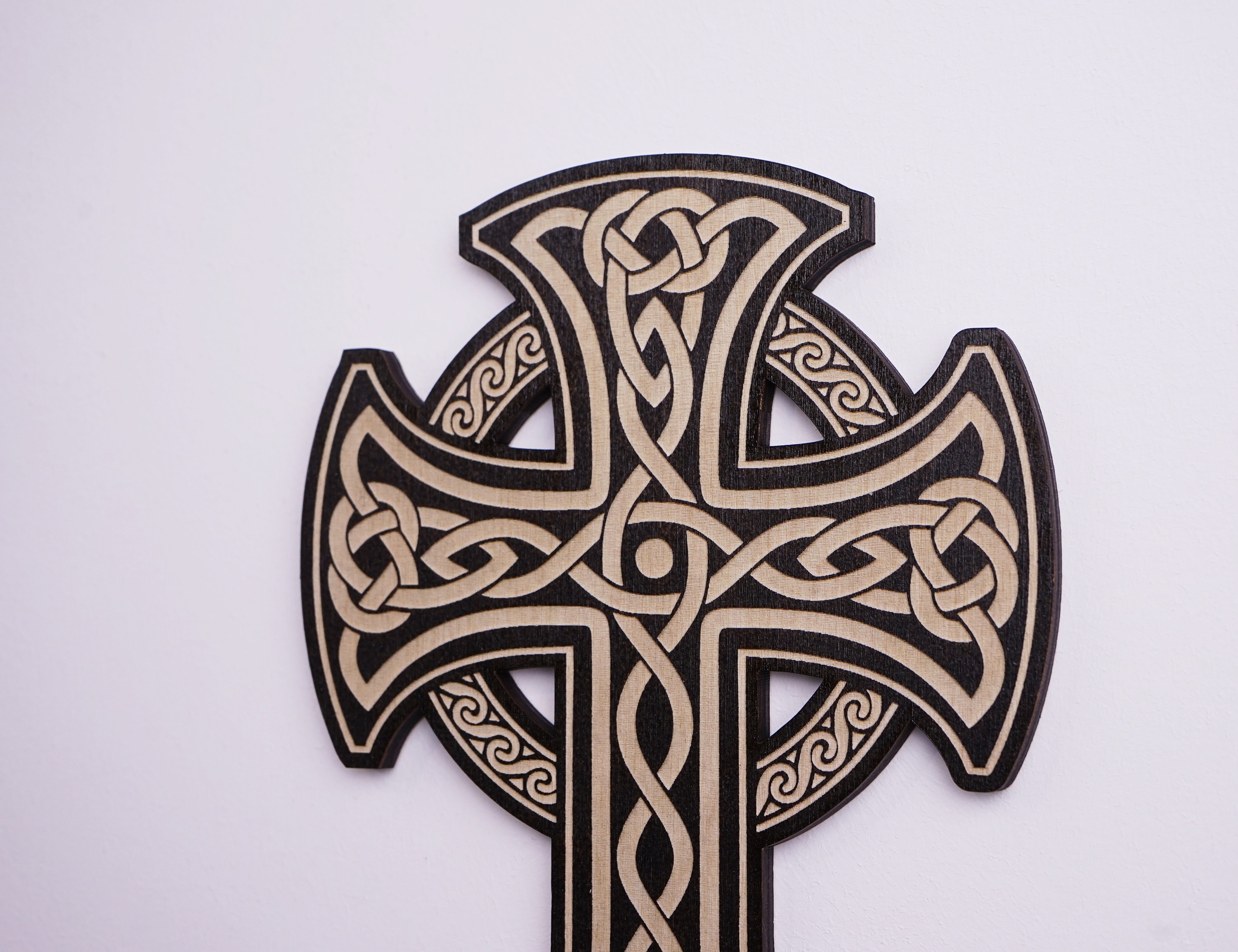 Celtic Cross Wood wall Wooden Amber Cross Celtic knot Wall Art Etsy
