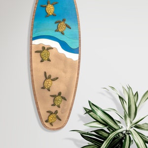 Handmade Turtle Surfboard Wall Art – Green Sea Turtle Décor