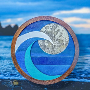 Ocean Night Wave, Handmade Beach Decor, Circle Wall Art, Moon Wave, Ocean Wall Art, Ocean Wave Art, Ocean Decor, Beach Art, Wall Art, Round