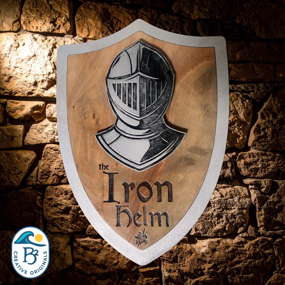 The Iron Helm Tavern Sign Medieval Knight Wall Decor Shield Pub Bar ...