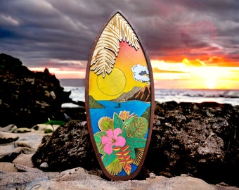 Hawaii Surfboard Art, Handmade Hawaii Decor, Big Island, Island Decor, Hawaiian Art, Hawaii Gift, Hawaii Art, Wall Art, Surf Art, Home Decor