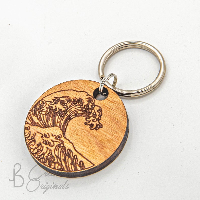 Made in Hawaii Stocking Stuffer Custom Designs Engraved Wood Surf Engraved Keychain Hawaii Keychains Wave Wood Keychains